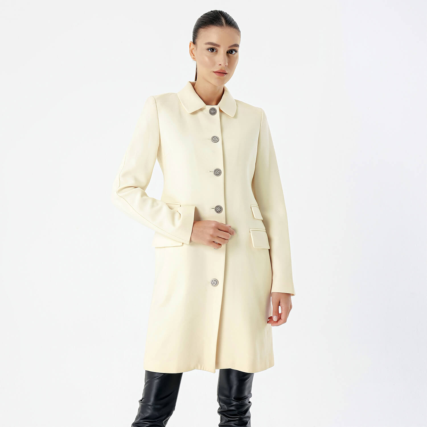 Burberry - Cream Wool Breasted Trench Coat